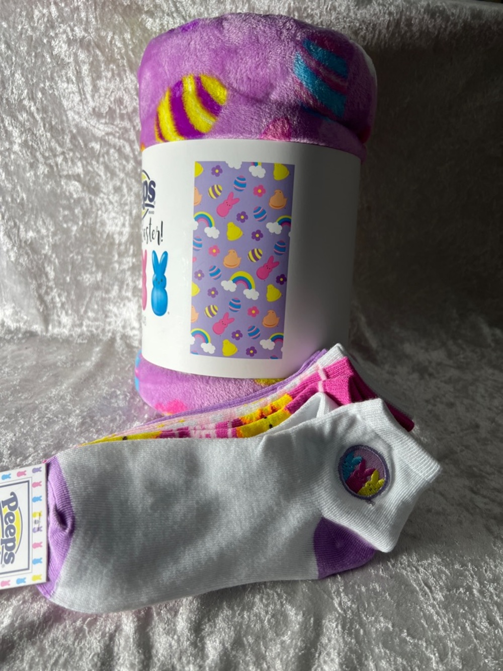 Purple Plush Blanket & White Ankle Socks Set